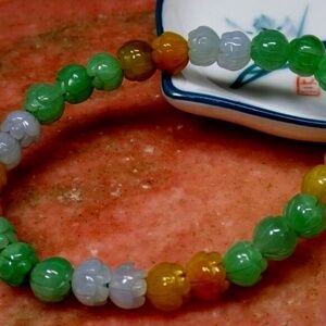 Certified 3 Color Natural A JADE Jadeite Lotus Flower Beads Bangle Bracelet